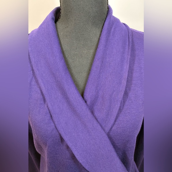 Ann Taylor Deep Purple Long Sleeve Blouse Featuring a Faux Wrap Style Sz Medium - Picture 2 of 6